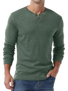 Men's Henley Long Sleeve Casual Classic Button Pullover Tee - Styles - Hijau - View 11