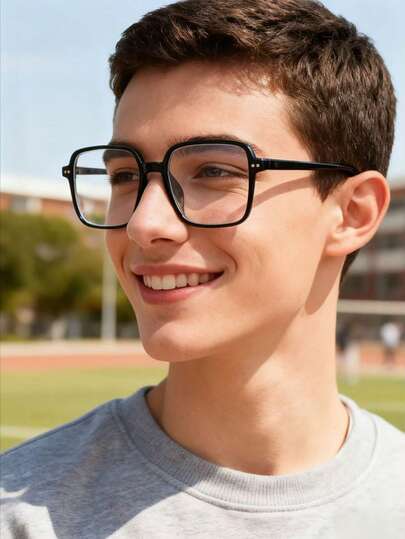 1pc Square Frame Ladies' Plain Glasses With Thumbtacks, Anti-Blue Light Retro Minimalist Fashionable Eyewear, Unisex Daily Quality Accessory