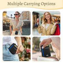 Black Minimalist Credit Card Holder Small Wallet Women, Business Slim RFID Blocking Wallet Woman Keychain With Zipper Coin Pocket, Front Pocket Thin Travel Card Case With ID Window For Ladies Gifts{"Color_name":"SolidBlack"} - 多色16 - 查看 3