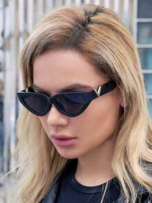 1 Pair Women's Cat Eye V-Shaped Fashion Fashion Glasses, Accessory For Outdoor Wear - màu đen - Xem 4