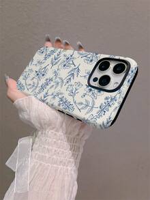 1pc Minimalist Blue Leaf Floral Pattern TPU+PC 2-In-1 Thermal Transfer Shockproof Transparent Soft Back Phone Case Compatible With IPhone 17/17 Air/17 Pro/17 Pro Max, 16/16 Plus/16 Pro/16 Pro Max, 15/15 Plus/15 Pro/15 Pro Max, 14/14 Plus/14 Pro/14 Pro Max, 13 Mini/13/13 Pro/13 Pro Max, 12 Mini/12/12 Pro/12 Pro Max, 11/11 Pro Max, X/XS/XR/XS Max - Multicolor - View 4