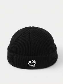 1 pieza Gorro de punto de unicolor con bordado de cara de fantasma versátil, adecuado para mantener el calor en otoño/invierno y uso diario de ropa de invierno para hombres - cara sonriente divertida - Ver 29