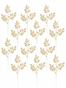 1/3/6 件金色人造叶棒假植物金色塑料叶假玫瑰叶仿真植物灌木人造植物适用于室内室外家居酒店派对婚礼装饰桌面摆件 DIY 工艺品