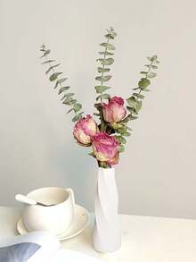 1 buc Vază de flori din plastic, decor pentru casă, decorare pentru birou, Vază mică pentru sufragerie, balcon, dulap TV, masă, aranjament floral uscat și proaspăt, floral pictat manual, Vază rotundă minimalistă din rășină pentru sufragerie, intrare, decor hotel