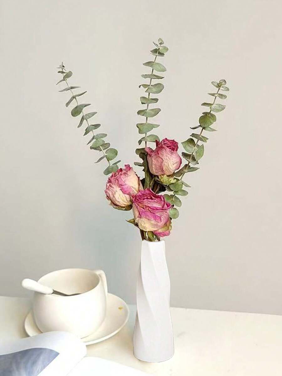 1 buc Vază de flori din plastic, decor pentru casă, decorare pentru birou, Vază mică pentru sufragerie, balcon, dulap TV, masă, aranjament floral uscat și proaspăt, floral pictat manual, Vază rotundă minimalistă din rășină pentru sufragerie, intrare, decor hotel