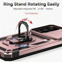 粉色，兼容三星Galaxy A55 A36 A26 A16 A54 A34 A14 A15 A05 5G手机壳，带滑动摄像头盖和内置360°旋转指环支架，磁吸式防震设计，也适用于Galaxy S25 S24 S23 S22 S21 S20 Plus Ultra FE，国际版，非国内版。 - 玫瑰金 - 查看 9