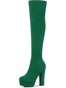 Platform Chunky Heel Over The Knee Thigh High Boots For Womenhalloween - Green - View 1