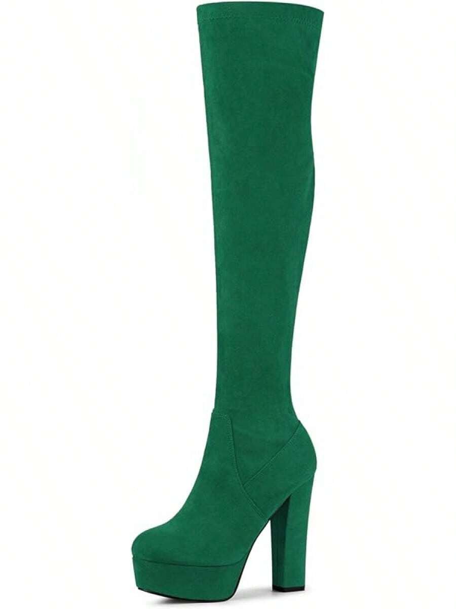 Platform Chunky Heel Over The Knee Thigh High Boots For Womenhalloween - Green - View 1