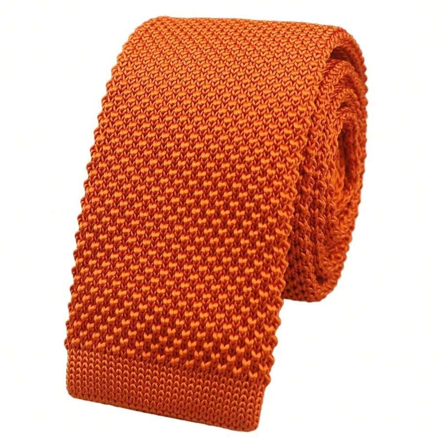 Corbata delgada de punto de unicolor y textura para hombres, acabado cuadrado {"Talla_nombre":"Talla única","Color_nombre":"Naranja" - Multicolor2 - Ver 1