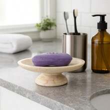 Creative Home Natural Champagne Marble Soap Dish Solid Natural Stone Tray For Bathroom Sink Kitchen Heavy Weight NonSlip Holder Beige Veined