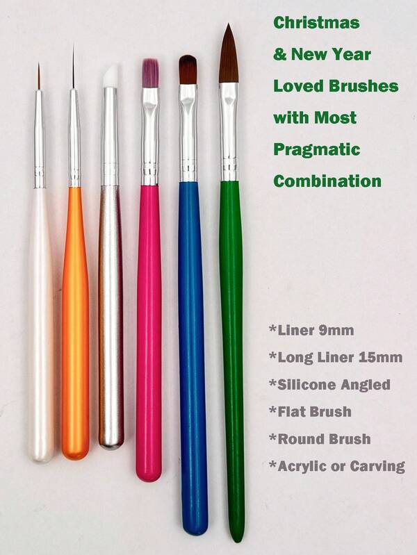 6 peças pincel oval de gel UV para unhas, delineador, pincel para arte em unhas, cabo de madeira, pincéis profissionais para design de unhas, pincel para pó acrílico, faça você mesmo em casa ou salão de beleza, presentes de Natal e Ano Novo