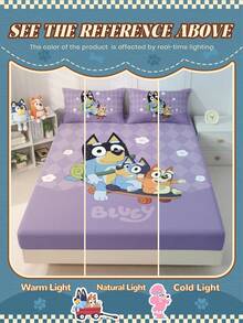 Bluey Cartoon Digital Printed Fitted Sheet,  Bedding, Mattress Protector, Bed Cover, Fitted Sheet, Comfortable Home Textile, Cool-Toned Fitted Sheet, Breathable Anti-Pilling Mattress Protector, Soft And Skin-Friendly, Cartoon Pattern Bed Cover - Purple - View 8