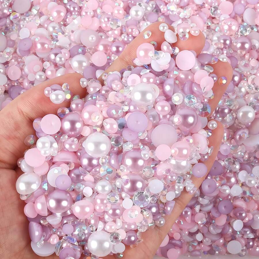 1680pcs Mixed Pearl Resin Rhinestone Flat Back Pearls 3-10mm, DIY Jewelry Craft Supplies For Phone Case, Makeup Mirror, Cup, Shoes Decoration
