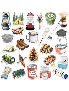 50pcs Outdoors Camping Collage Stickers Cartoon Tent Camera Beverage Decal DIY Notebook Phone Guitar Luggage Surfboard Stickers - Camel - View 8