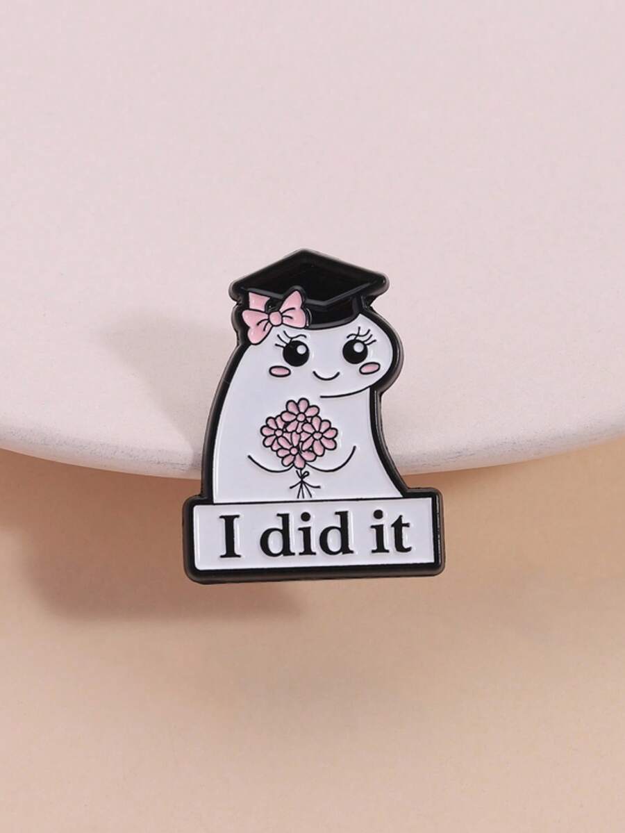 1pc Graduation Achievement Badge Cute Cap Design Pink Bouquet Celebration I Did It Slogan For Memory Collection Accessory Gown Decoration Graduate Gift - Multicolor - View 1