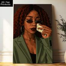 2D Flat, Posters & Prints  1pc Woman Money Art Print Framed Wall Art - Canvas Prints Poster, Ideal For Home, Office Wall Decor, Family Gift, Living Room Bedroom Wall Decor - 黑色 - 查看 1