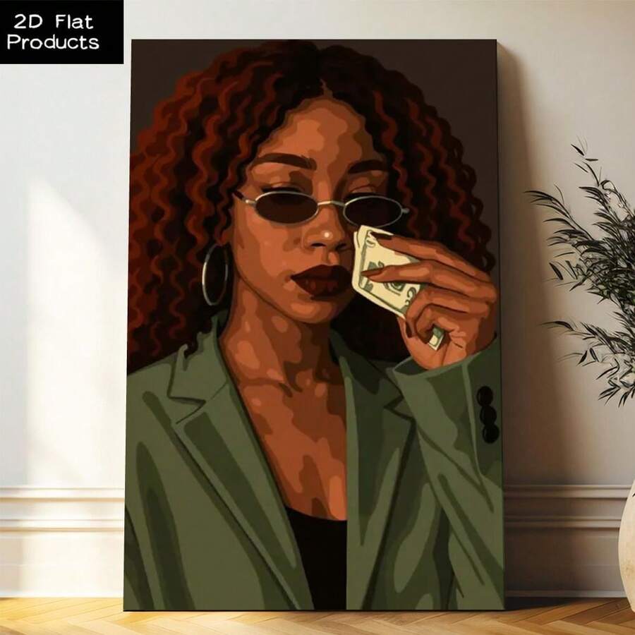 2D Flat, Posters & Prints  1pc Woman Money Art Print Framed Wall Art - Canvas Prints Poster, Ideal For Home, Office Wall Decor, Family Gift, Living Room Bedroom Wall Decor - 黑色 - 查看 1