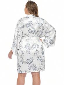 iFigure Batas cortas de satén para mujer, talla, batas de - Floral Blanco - Ver 8