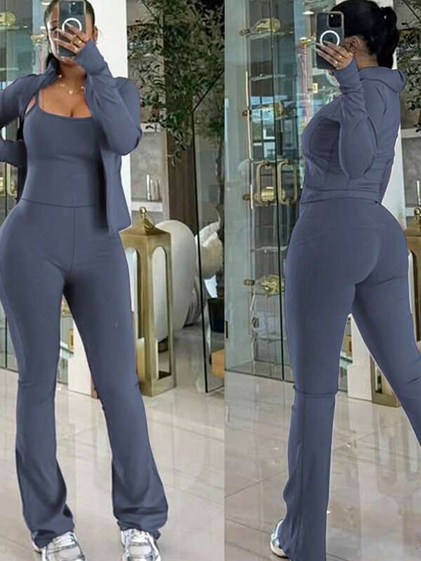 Sexy Backless Jumpsuit, Slim Fit Sporty Jumpsuit With Pockets, Fashion Bodysuit Set