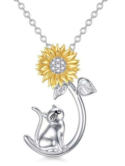 قلادة بتعليقة على شكل قطة أنيقة وزهرة عباد الشمس للنساء قطعة واحدة