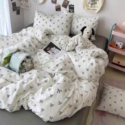 Bộ chăn ga gối đệm 3 món 100% Polyester in hình bướm, 2 vỏ gối + 1 vỏ chăn (Không có ga trải giường)