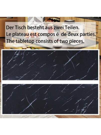 120*75*90cm, Country Kitchen Isl Drawers Open Shelves, Oak Grain Finish, Zwart Marble Countertop, Metal Frame, Back Bar Area view 6