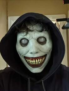 1pc Halloween Smiling Devil Mask - Anime Style Thriller Masquerade Mask, Light Beige, Hollow Eyes And Sharp Teeth Design, Lightweight And Easy Care, Suitable For Halloween Party, Role Playing And Horror Events - Anime Inspirational Style, Light Material