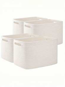 4 Stück natürliche beige gewebte Aufbewahrungskörbe mit Griffen, rechteckige Würfel-Organizer für Regale, 33 cm L x 23 cm B x 20 cm H, strapazierfähiges Geflecht-Design, vielseitige Lösung für die Heimorganisation, Korb-Aufbewahrung, Wäschekörbe, Großraum-Aufbewahrungskorb-Set, zum Aufbewahren von schmutziger Kleidung, Socken, Jeans, Badetüchern, Badezimmer-Utensilien, Weihnachtsgeschenken, Bademänteln, geeignet für Heimspeicherung, Badezimmer-Aufbewahrung