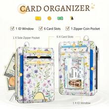 Flowers Credit Card Holder Small Wallet Women, Floral Slim RFID Blocking Wallet Woman Keychain With Zipper Coin Pocket, Front Pocket Thin Travel Card Case Organizer With ID Window Ladies Gift{"Color_name":"PurpleFlower"} - 多色18 - 查看 4