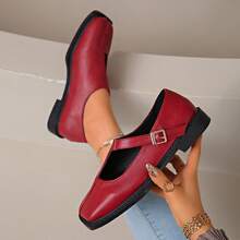 Giày bệt Mary Jane cổ điển bằng da sơn mài ngọc trai thời trang dành cho nữ, giày thường ngày đa năng cho mùa xuân/hè, giày bệt bán chạy nhất dành cho nữ - Đỏ - Xem 12