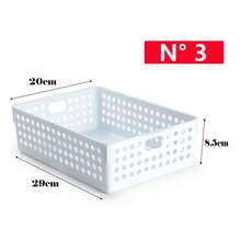 ZYLX SHOPPING – Pack 2 Cestas Organizadoras de Plástico | Un Solo Tamaño y Color | Resistentes, Apilables y Multiusos para Hogar y Oficina - Blanco - Ver 9