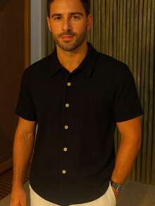 Men's Comfortable Knit Shirt Lightweight Shirt For Summer - Black - View 1