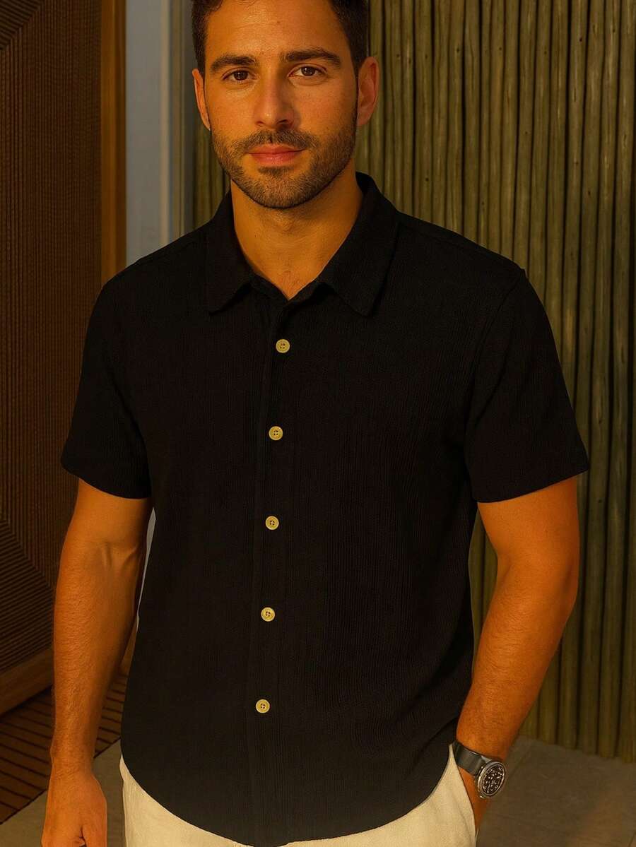 Men's Comfortable Knit Shirt Lightweight Shirt For Summer - Black - View 1