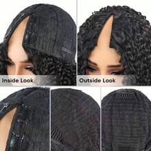 V Part Curly Wave Wig Human Hair No Leave Out V Shape Water Weave Curly Upgrade U Part Wigs With Clips Daily Wear Soft Hair Glueless V-Part Wig No Filter Glamorous Weekend Ready For Women Beginner Friendly No Lace No Glue No Sew In Daily Wear Hair Accessory 200% Density - Natural Black - View 8