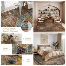 90x150CM Alfombras para Recmara, Lavable a Mquina Alfombras para Sala y Alfombra Vintage, Alfombra Chenille de Pelo Corto, Antideslizante Ligera y Estampada, para Recmara, Oficina o Comedor - Rojo + 2'11" x 4'11" (Rectangular) - Ver 1