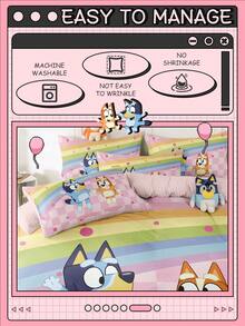 Bluey Bộ chăn ga gối Brui 2/3 món, Bộ chăn ga gối Brui thoải mái, chống xù lông, thân thiện với da, họa tiết hoạt hình bắt tay cầu vồng, đồ dệt gia dụng, vỏ chăn và vỏ gối, không bao gồm chăn bông, phù hợp với giường đơn, đôi, cỡ Queen, cỡ King, sử dụng được quanh năm, có thể giặt máy, trang trí phòng ngủ. - Hồng - Xem 6