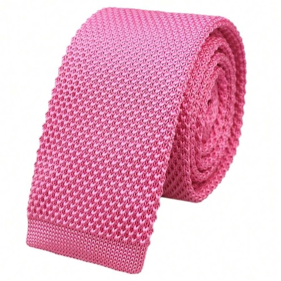 Corbata delgada de punto de unicolor para hombres, acabado cuadrado {"Talla_nombre":"Talla única","Color_nombre":"Rosa magenta" - Multicolor29 - Ver 1