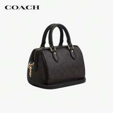COACH Rowan18 Classic Signature PVC Canvas & Leather Zip Top Satchel Handbag, Small, Brown/Black