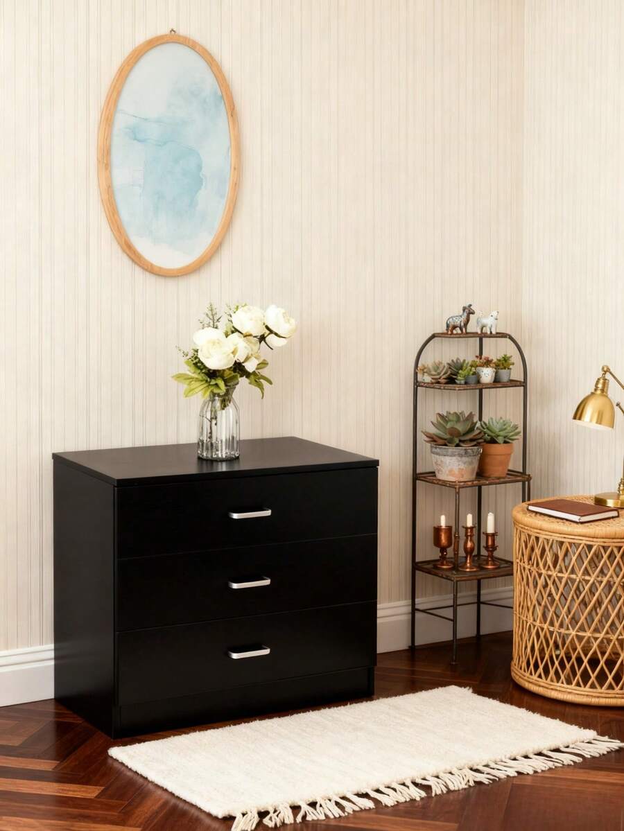 Three-Drawer Dressing Table Bedroom Storage Cabinet Living Room/Bedroom Fabric Storage Cabinet Home Decor. Ideal For Organizing Everyday Clothing And Household Items.