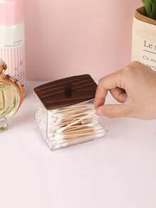 1个/2个/3个大容量透明塑料收纳罐套装，带木盖，适用于浴室、卧室、客厅、梳妆台，可收纳棉签、化妆棉等物品，家居收纳整理。 - 彩色 - 查看 7