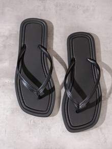 女士纯色简约休闲时尚人字拖，适合户外、沙滩、浴室、分趾人字拖，春夏季