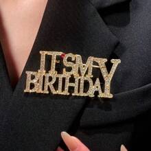 European And American Style Colored Diamond English Letter Birthday Brooch For Men And Women Fashion Suit Pin Brooch Accessory Birthday Gift - Gold - View 4