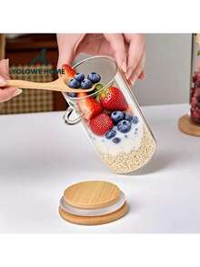 Overnight Oats Containers With Lids, 4 Packs 16oz Overnight Oats Jars With Spoons, Salad Meal Prep Jar With Bamboo Lids For Chia Seed Pudding Salad Cereal Coffee Flour, Sourdough Starter Jar For Bread Mother'S Day Gift