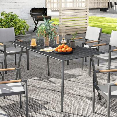 Outsunny Patio Dining Table For 6, Outdoor Metal Steel Slat Table, Rectangle Outdoor Dining Table For Lawn, Garden, Porch, Backyard, 59" X 31.5" X 29", Grey
