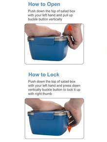 一套多功能沙拉碗 - 包括一个大沙拉碗、一个便当盒托盘、一个防漏酱料盒、一个密封盖和一个叉子，适合健康成人午餐；可放入洗碗机/微波炉，厨房必备，圣诞礼物，适合所有人 - 藍色1.5L - 查看 4