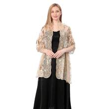 Shawls And Wraps For Evening Dresses,Women Formal 1920s Sequin Flower Sheer Shawls And Wraps For Wedding-{"Color_name":"Champagne"} - 香檳色 - 查看 3