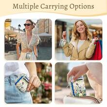 Wildflower Credit Card Holder Small Wallet Women, Flowers Slim RFID Blocking Wallet Woman Keychain With Zipper Coin Pocket, Front Pocket Thin Travel Card Case With ID Window For Ladies Gifts{"Color_name":"Wildflower"} - 多色22 - 查看 3