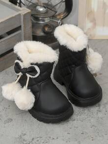1 Pair Girls' Winter New Boots, Thick Wool Sole, Paired With Suede Boots, Princess Style Ankle Boots, Suede Snow Boots, Suitable For Winter Wear