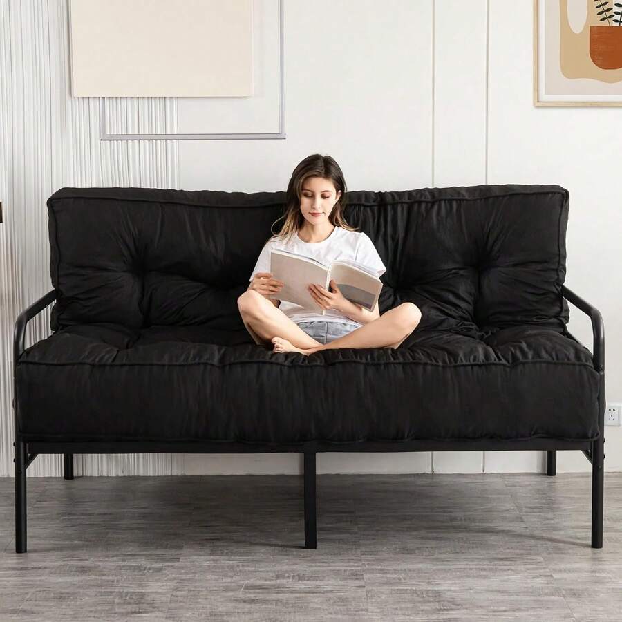 8 Inches Futon Mattress Full Size, Thick Futons Sofa Couch Bed, Floor Mattress For Adults, Shredded Foam Filling, Medium Firm(Frame Not Included), Black, 54"X75",23107642 - 黑色 - 查看 1