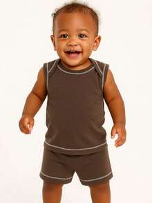 KIT 2 Conjunto Verão Bebê Menino Menina Unissex 4 Peças em Algodão Respirável Verão Fresquinho (2 Regatas + 2 Mijões/Shorts) Sortidos PREMIUM